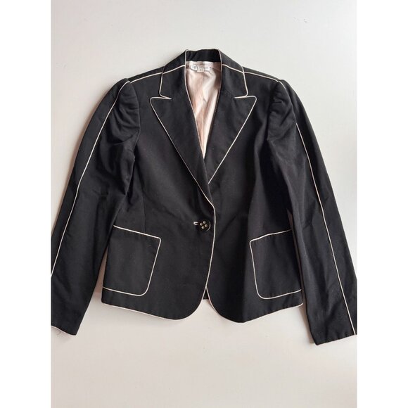 MARC JACOBS Black Cotton Faille Cream Piped Trim Blazer Jacket, Size 00 - Picture 5 of 16